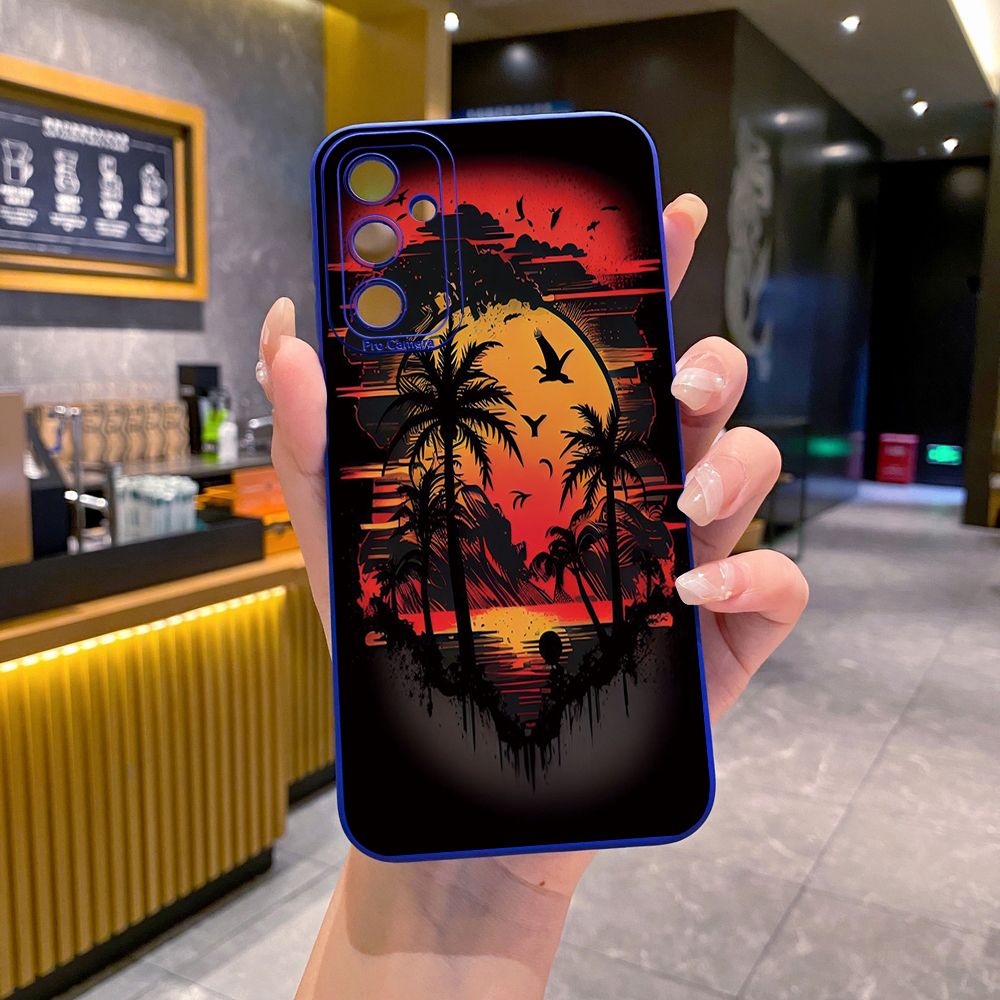 for Samsung Galaxy A15 A05 A35 A55 A04E A14 A24 A34 A54 A33 A53 A73 5G A32 A52S A72 A31 A51 A71 A11 A50 A03S Coconut Tree Vocation Girl Full Protective Case Anti Drop Cover