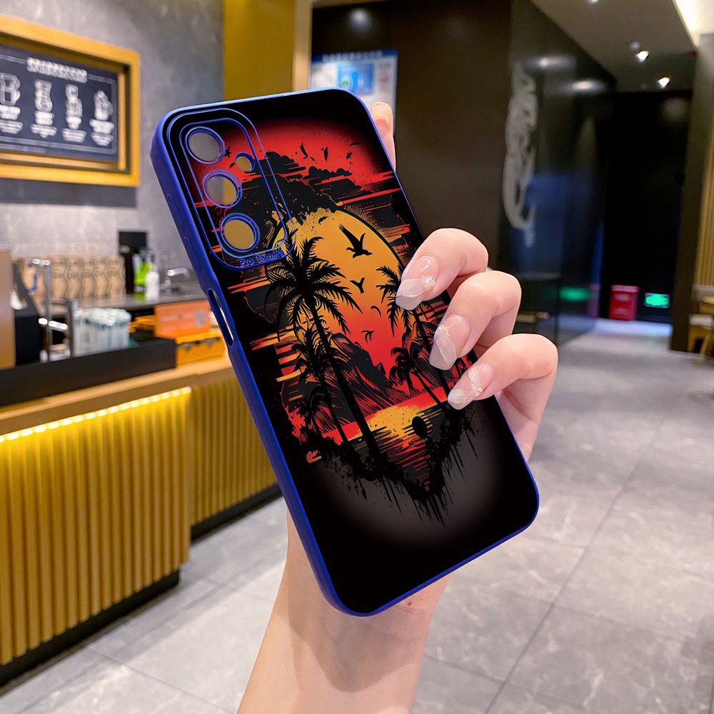 for Samsung Galaxy A15 A05 A35 A55 A04E A14 A24 A34 A54 A33 A53 A73 5G A32 A52S A72 A31 A51 A71 A11 A50 A03S Coconut Tree Vocation Girl Full Protective Case Anti Drop Cover