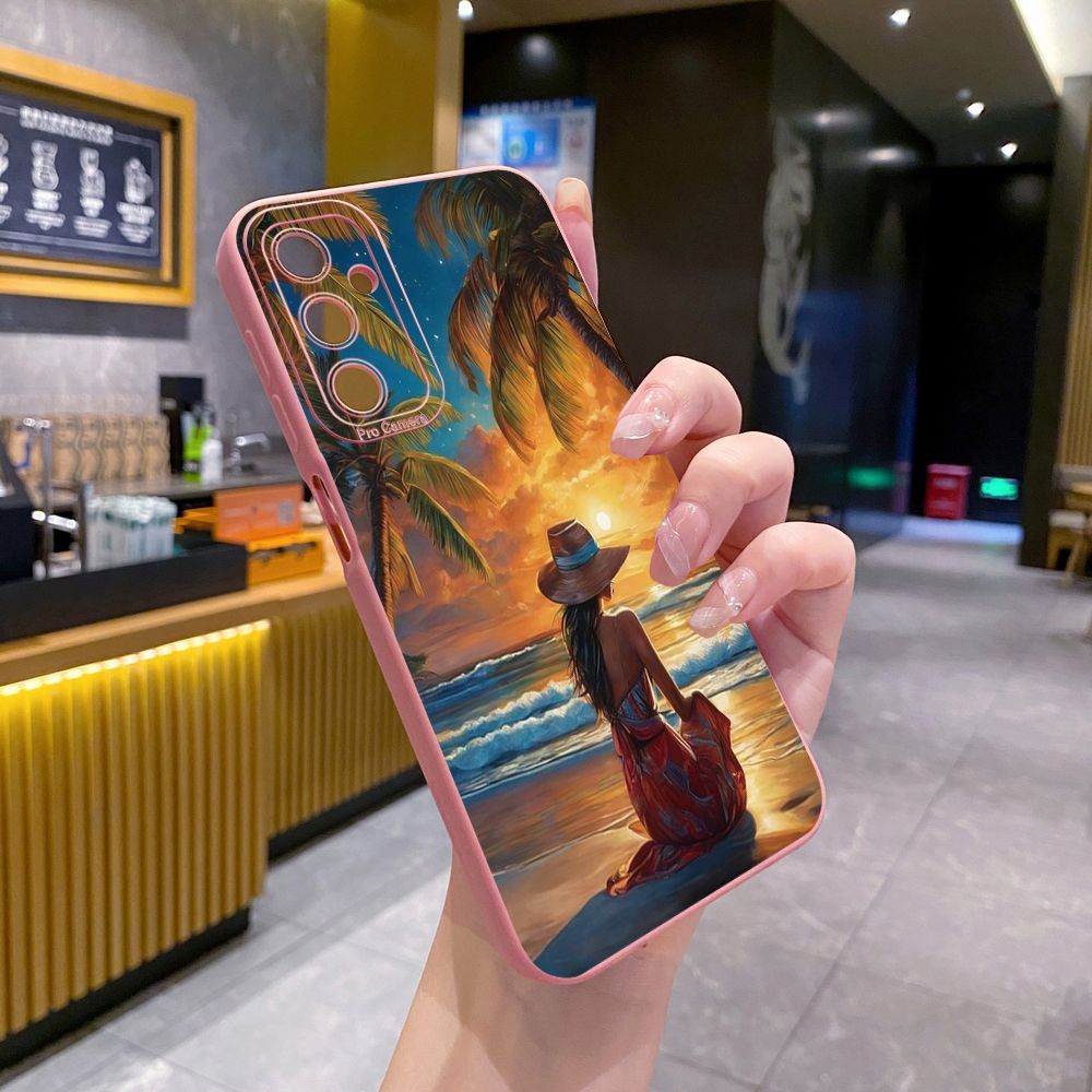 for Samsung Galaxy A15 A05 A35 A55 A04E A14 A24 A34 A54 A33 A53 A73 5G A32 A52S A72 A31 A51 A71 A11 A50 A03S Coconut Tree Vocation Girl Full Protective Case Anti Drop Cover