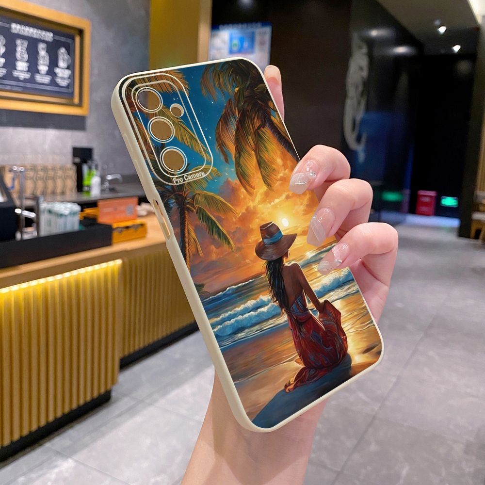 for Samsung Galaxy A15 A05 A35 A55 A04E A14 A24 A34 A54 A33 A53 A73 5G A32 A52S A72 A31 A51 A71 A11 A50 A03S Coconut Tree Vocation Girl Full Protective Case Anti Drop Cover