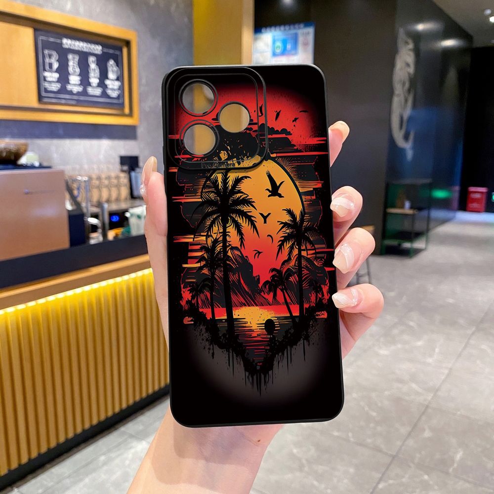 for Realme C67 C53 C51 Note 50 C21 C33 C30 C35 C11 2021 C12 C15 C21Y C25Y C25S Realme5 5i 6i 9i 8 Pro Coconut Tree Vocation Girl Full Protective Case Anti Drop Cover