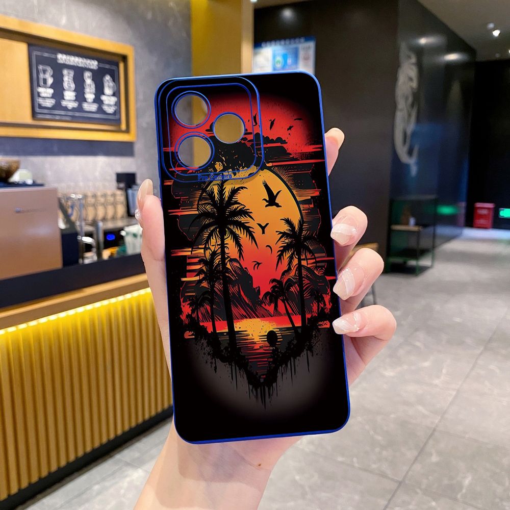 for Realme C67 C53 C51 Note 50 C21 C33 C30 C35 C11 2021 C12 C15 C21Y C25Y C25S Realme5 5i 6i 9i 8 Pro Coconut Tree Vocation Girl Full Protective Case Anti Drop Cover