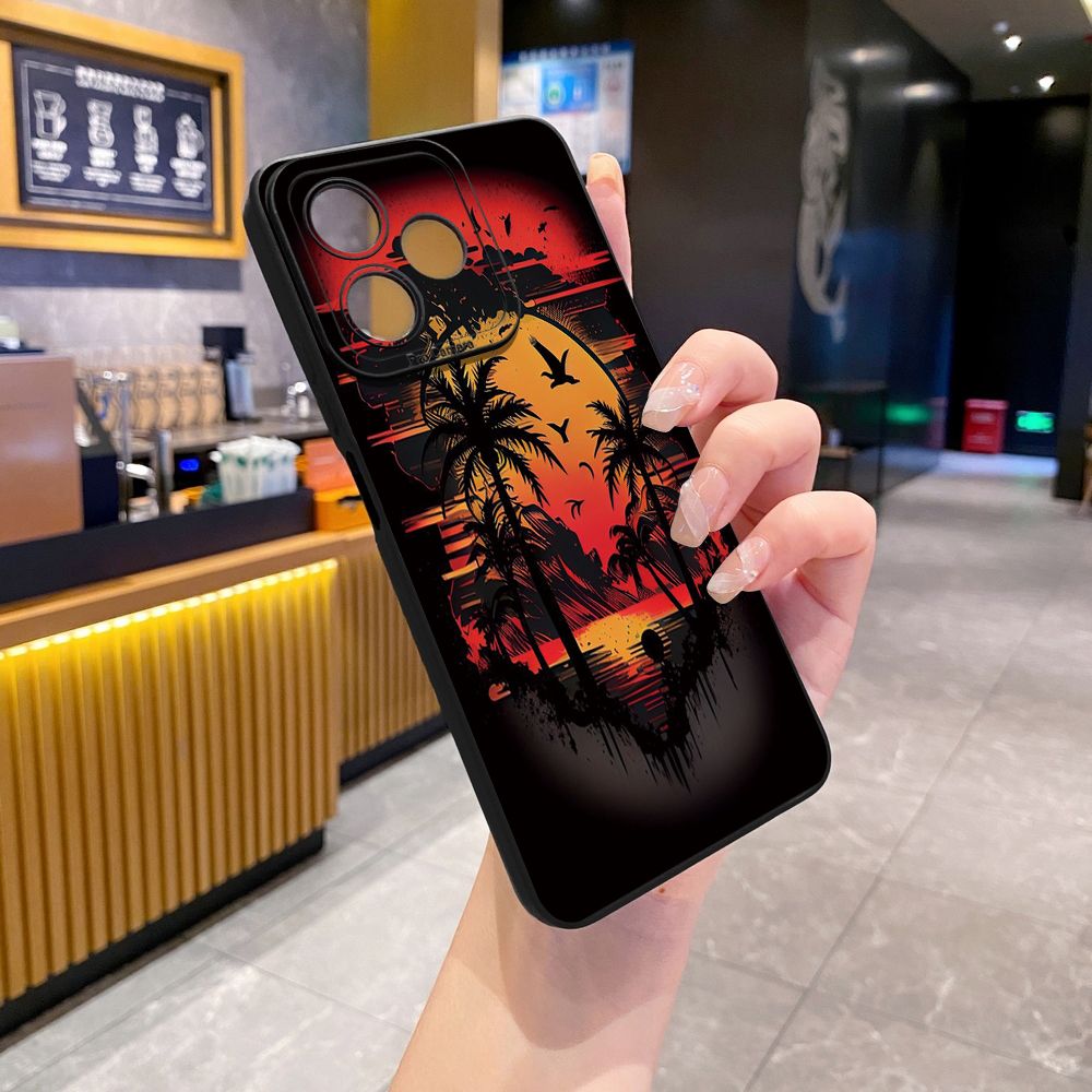 for Realme C67 C53 C51 Note 50 C21 C33 C30 C35 C11 2021 C12 C15 C21Y C25Y C25S Realme5 5i 6i 9i 8 Pro Coconut Tree Vocation Girl Full Protective Case Anti Drop Cover