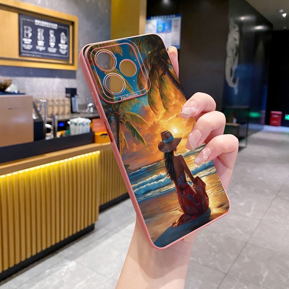 for Realme C67 C53 C51 Note 50 C21 C33 C30 C35 C11 2021 C12 C15 C21Y C25Y C25S Realme5 5i 6i 9i 8 Pro Coconut Tree Vocation Girl Full Protective Case Anti Drop Cover