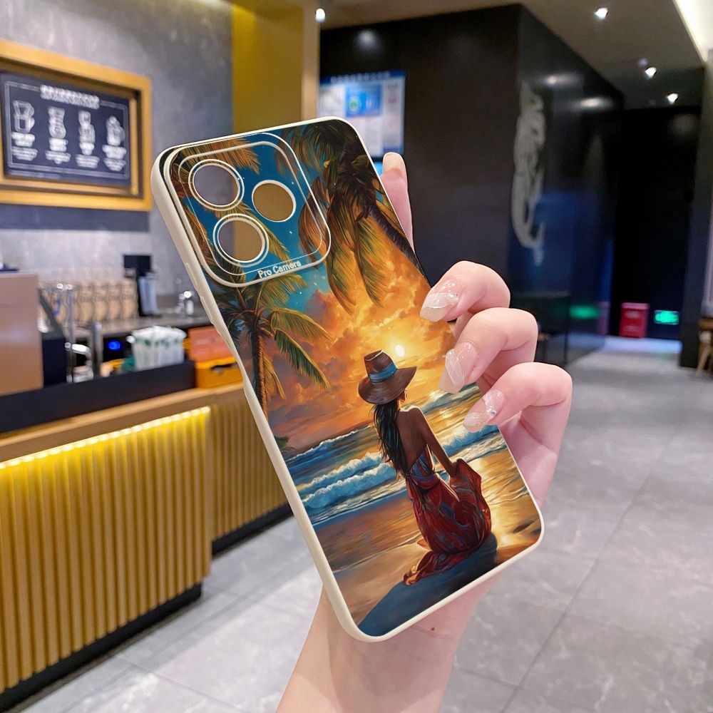 for Realme C67 C53 C51 Note 50 C21 C33 C30 C35 C11 2021 C12 C15 C21Y C25Y C25S Realme5 5i 6i 9i 8 Pro Coconut Tree Vocation Girl Full Protective Case Anti Drop Cover