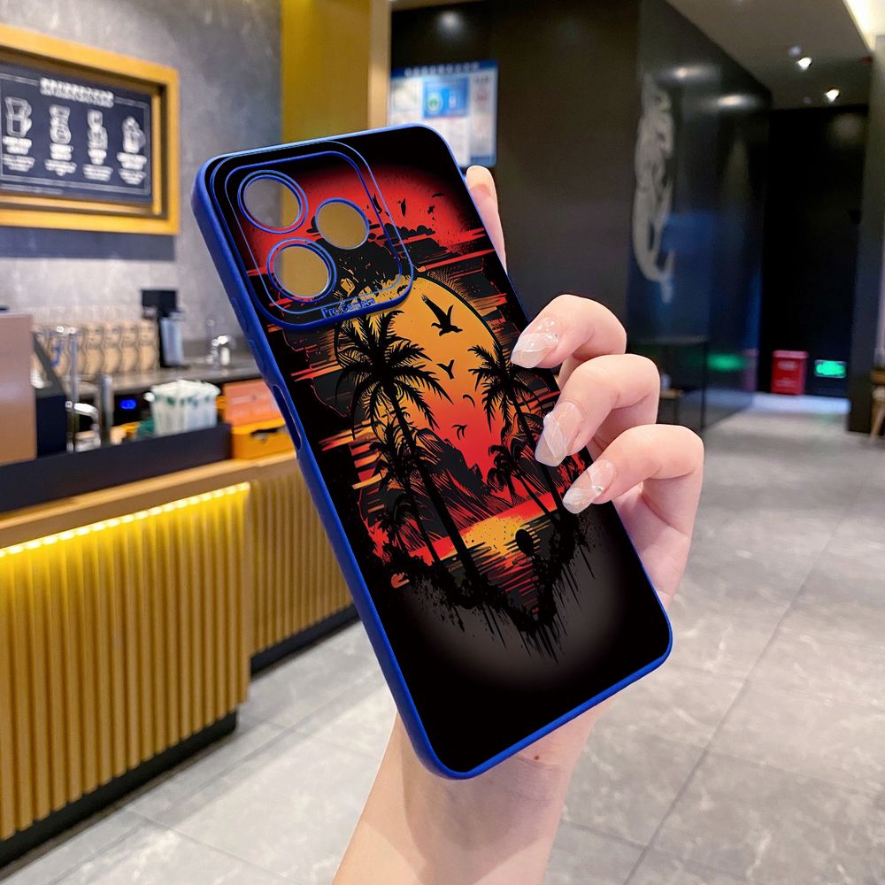 for Realme C67 C53 C51 Note 50 C21 C33 C30 C35 C11 2021 C12 C15 C21Y C25Y C25S Realme5 5i 6i 9i 8 Pro Coconut Tree Vocation Girl Full Protective Case Anti Drop Cover