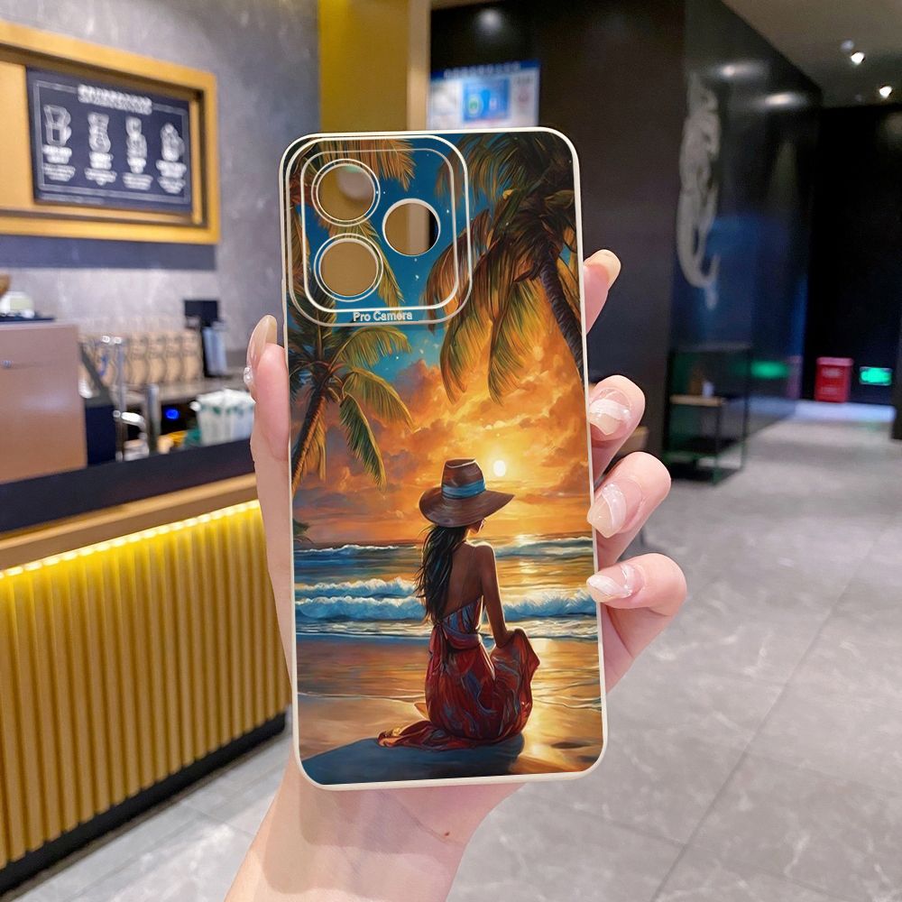 for Realme C67 C53 C51 Note 50 C21 C33 C30 C35 C11 2021 C12 C15 C21Y C25Y C25S Realme5 5i 6i 9i 8 Pro Coconut Tree Vocation Girl Full Protective Case Anti Drop Cover