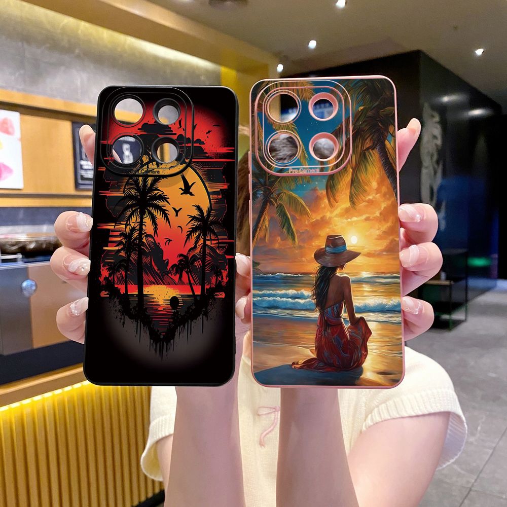 for Xiaomi Redmi Note 13 12 Pro 5G 12S 11S 13C A1 10 Pro 4G 10S Redmi 10C 9C 9S A2 Coconut Tree Vocation Girl Full Protective Case Anti Drop Cover