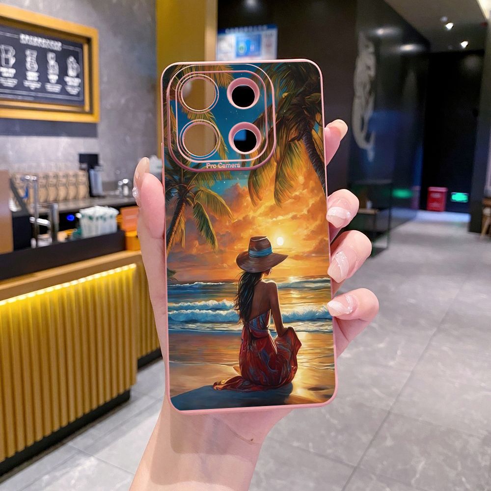 for Xiaomi Redmi Note 13 12 Pro 5G 12S 11S 13C A1 10 Pro 4G 10S Redmi 10C 9C 9S A2 Coconut Tree Vocation Girl Full Protective Case Anti Drop Cover