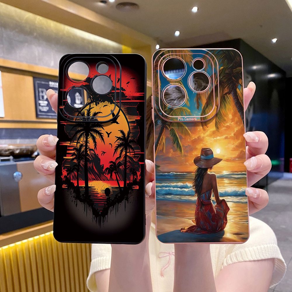 for Infinix Hot 40i 40 Pro Note 12 G96 Note 30 Hot 20 Play 20S 12i 30i 20i 10S 11 10 Play 11S 10i Smart 8 6 HD X6512 Zero 30 5G Coconut Tree Vocation Girl Full Protective Case Anti Drop Cover