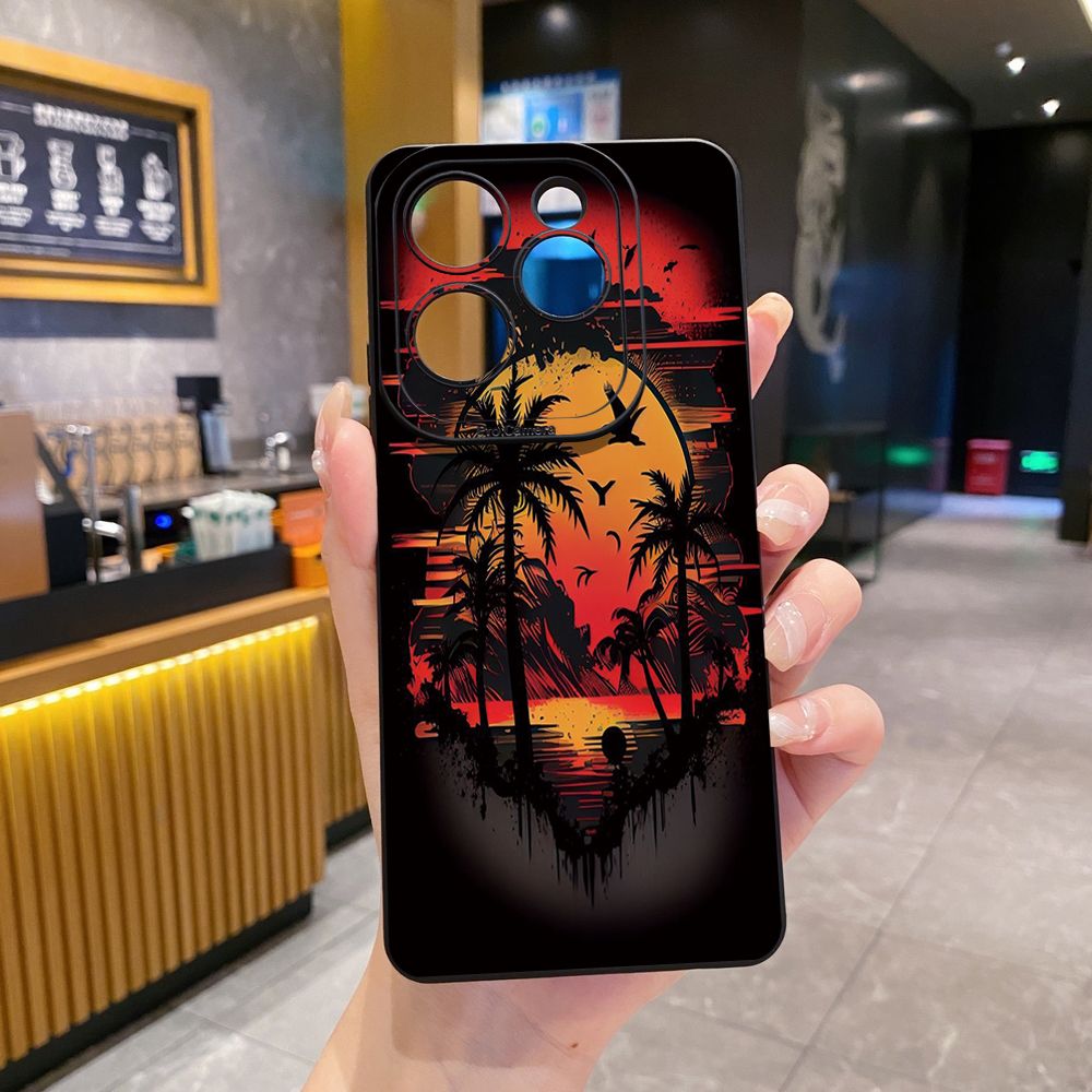 for Infinix Hot 40i 40 Pro Note 12 G96 Note 30 Hot 20 Play 20S 12i 30i 20i 10S 11 10 Play 11S 10i Smart 8 6 HD X6512 Zero 30 5G Coconut Tree Vocation Girl Full Protective Case Anti Drop Cover