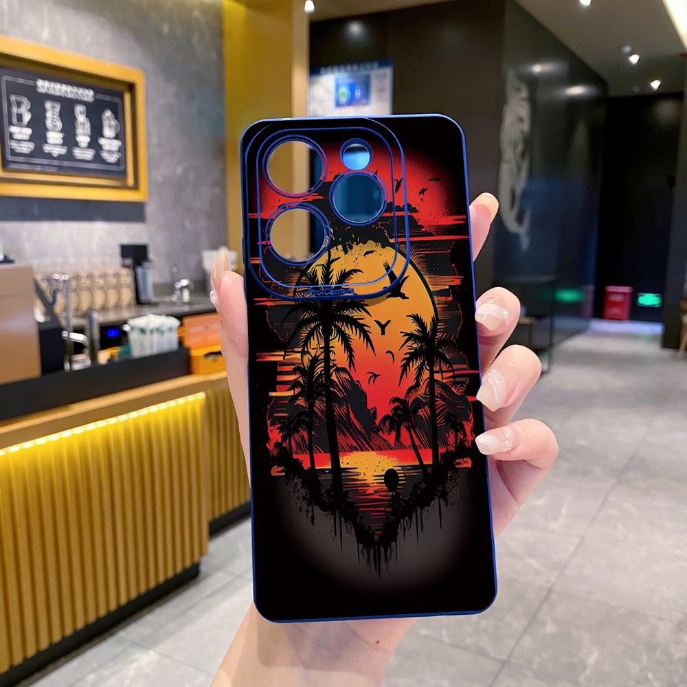 for Infinix Hot 40i 40 Pro Note 12 G96 Note 30 Hot 20 Play 20S 12i 30i 20i 10S 11 10 Play 11S 10i Smart 8 6 HD X6512 Zero 30 5G Coconut Tree Vocation Girl Full Protective Case Anti Drop Cover