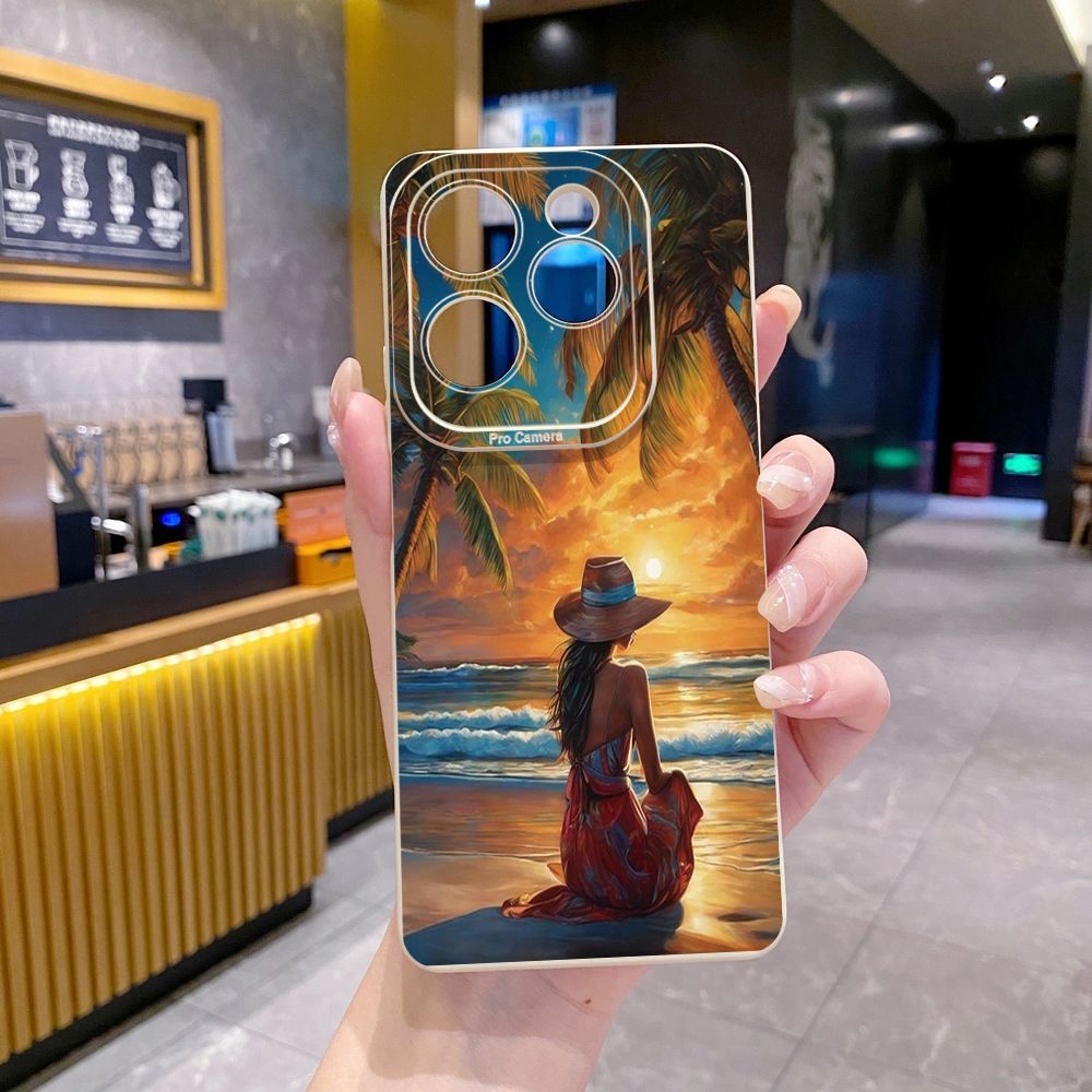 for Infinix Hot 40i 40 Pro Note 12 G96 Note 30 Hot 20 Play 20S 12i 30i 20i 10S 11 10 Play 11S 10i Smart 8 6 HD X6512 Zero 30 5G Coconut Tree Vocation Girl Full Protective Case Anti Drop Cover