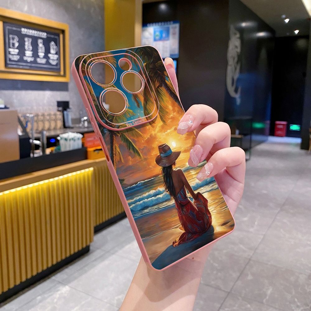 for Infinix Hot 40i 40 Pro Note 12 G96 Note 30 Hot 20 Play 20S 12i 30i 20i 10S 11 10 Play 11S 10i Smart 8 6 HD X6512 Zero 30 5G Coconut Tree Vocation Girl Full Protective Case Anti Drop Cover