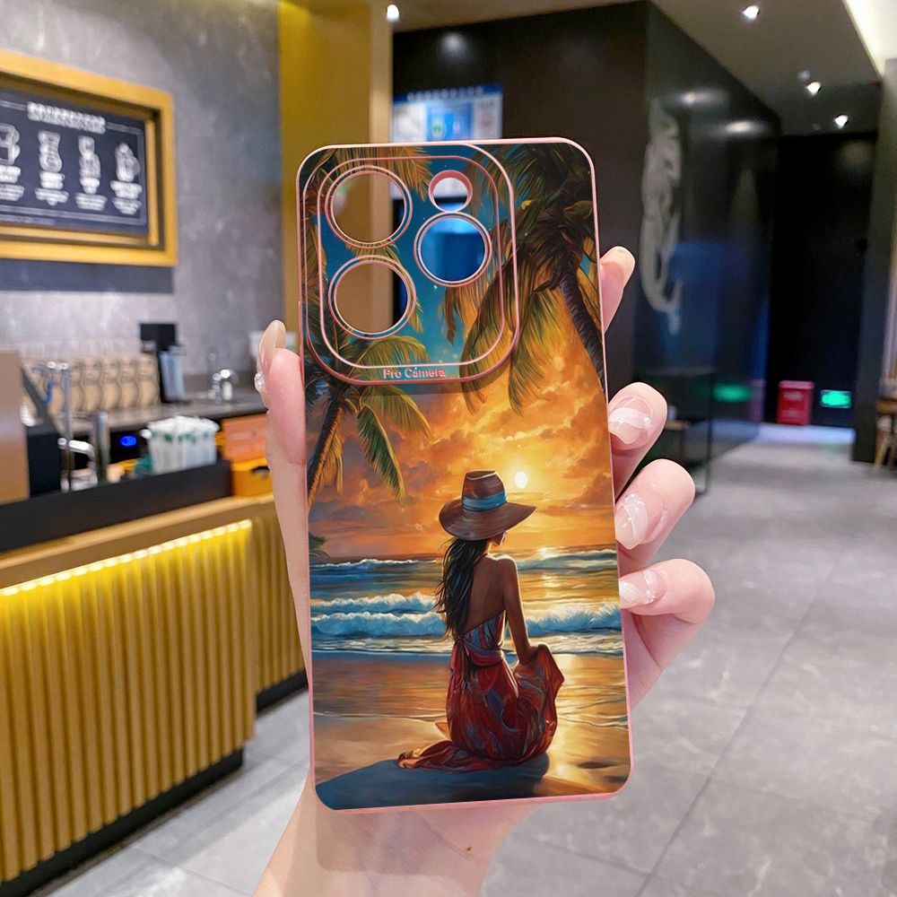for Infinix Hot 40i 40 Pro Note 12 G96 Note 30 Hot 20 Play 20S 12i 30i 20i 10S 11 10 Play 11S 10i Smart 8 6 HD X6512 Zero 30 5G Coconut Tree Vocation Girl Full Protective Case Anti Drop Cover