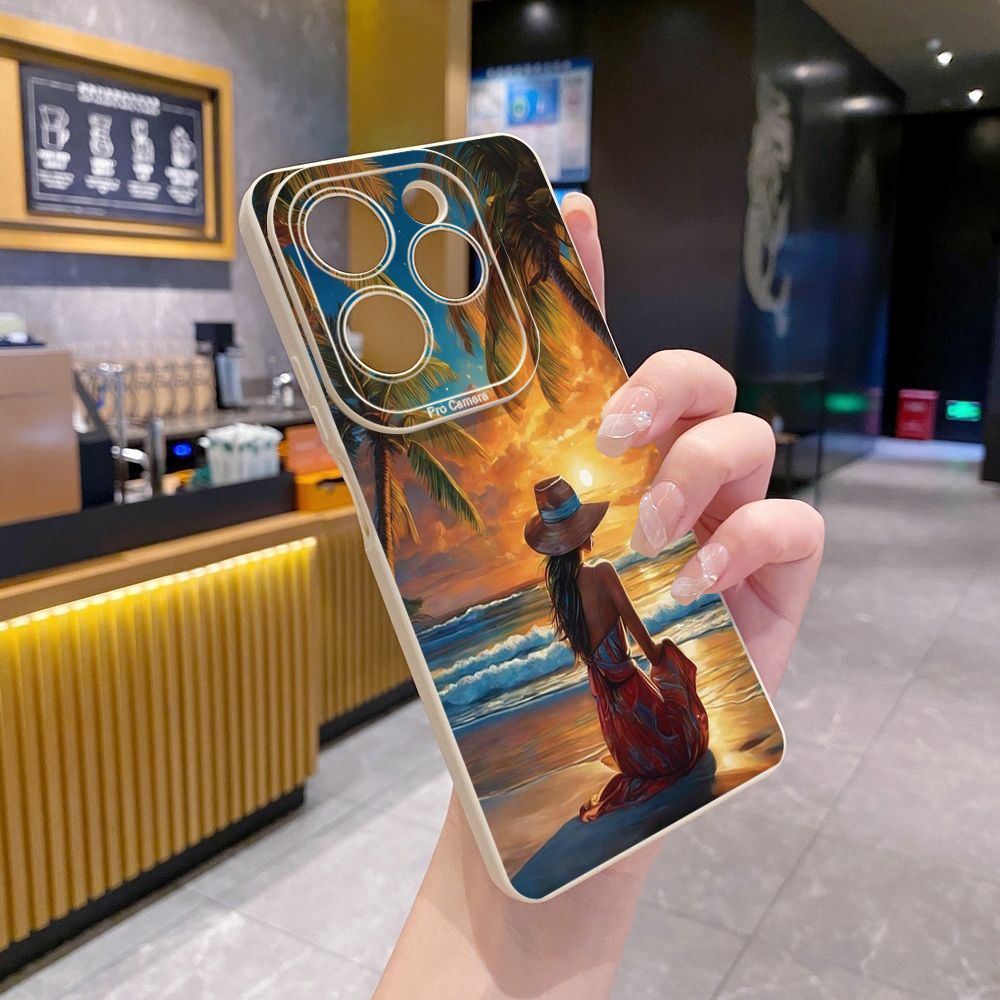 for Infinix Hot 40i 40 Pro Note 12 G96 Note 30 Hot 20 Play 20S 12i 30i 20i 10S 11 10 Play 11S 10i Smart 8 6 HD X6512 Zero 30 5G Coconut Tree Vocation Girl Full Protective Case Anti Drop Cover