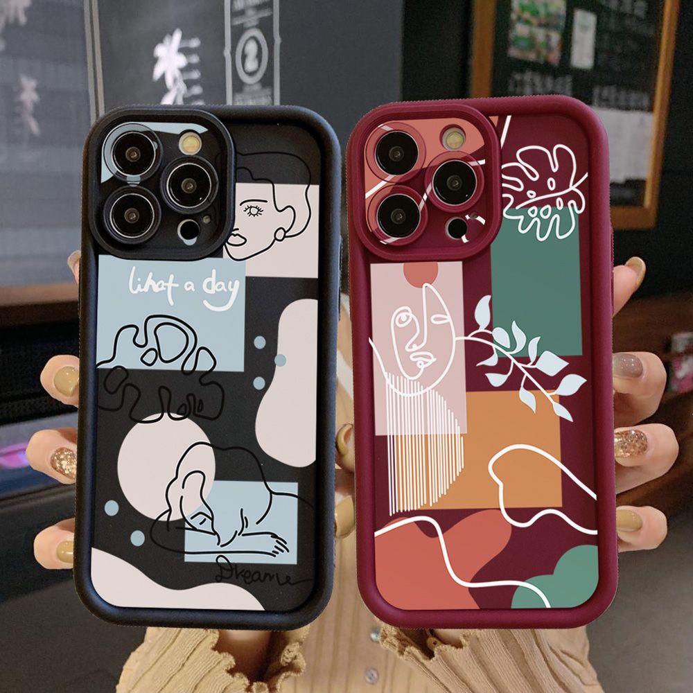 for iPhone 15 Pro Max 14 Plus 13 12 11 XR 8 7 SE 2022 XS Retro Woman Drawing Full Protective Phone Case Anti Drop Cover