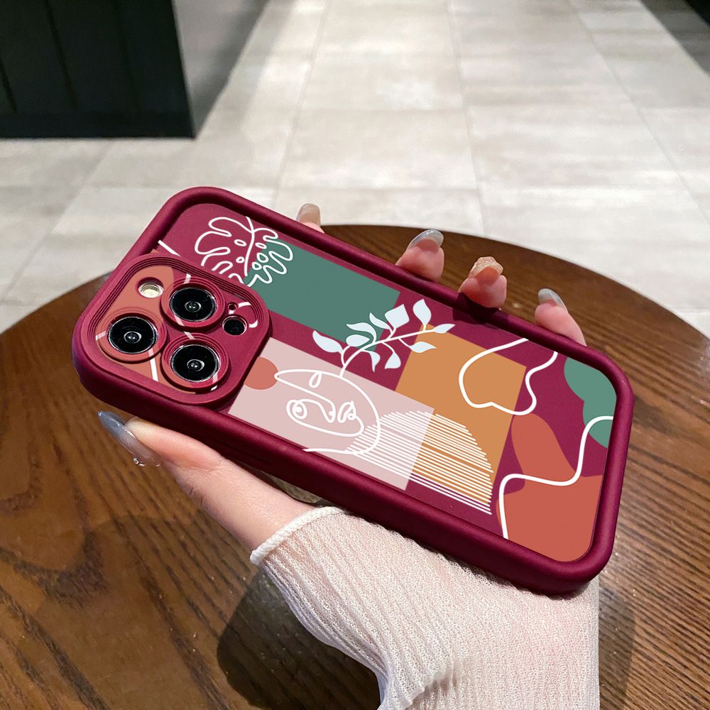 for iPhone 15 Pro Max 14 Plus 13 12 11 XR 8 7 SE 2022 XS Retro Woman Drawing Full Protective Phone Case Anti Drop Cover
