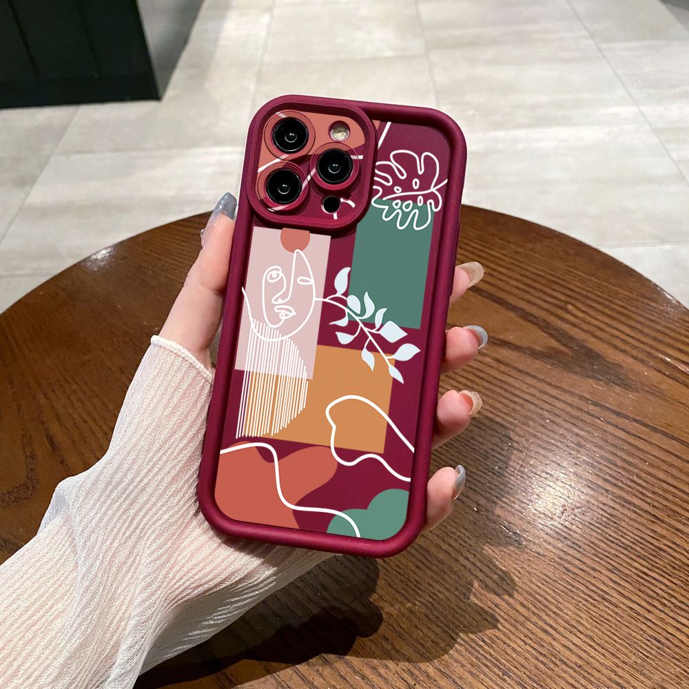 for iPhone 15 Pro Max 14 Plus 13 12 11 XR 8 7 SE 2022 XS Retro Woman Drawing Full Protective Phone Case Anti Drop Cover