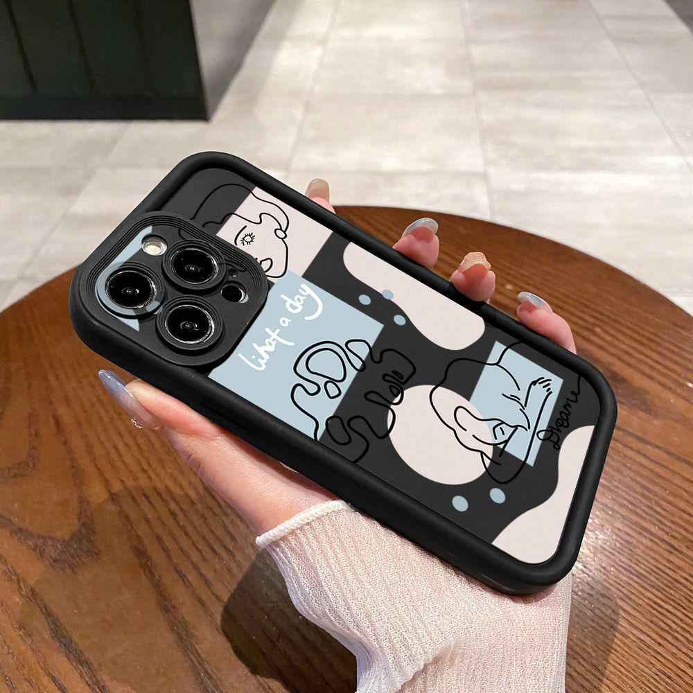 for iPhone 15 Pro Max 14 Plus 13 12 11 XR 8 7 SE 2022 XS Retro Woman Drawing Full Protective Phone Case Anti Drop Cover