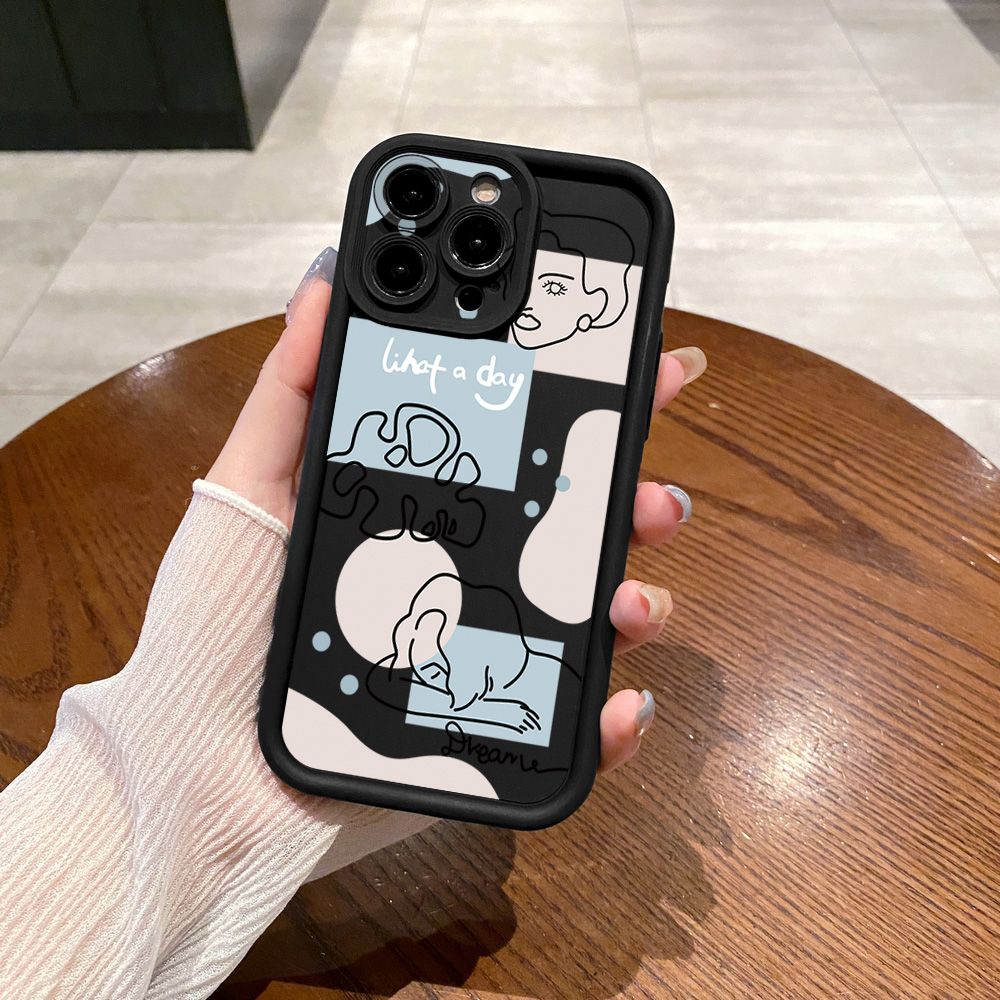 for iPhone 15 Pro Max 14 Plus 13 12 11 XR 8 7 SE 2022 XS Retro Woman Drawing Full Protective Phone Case Anti Drop Cover