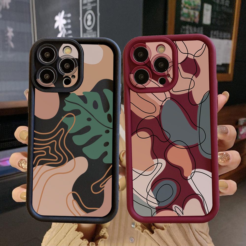 for iPhone 15 Pro Max 14 Plus 13 12 11 XR 8 7 SE 2022 XS Morandi Leaves Full Protective Phone Case Anti Drop Cover