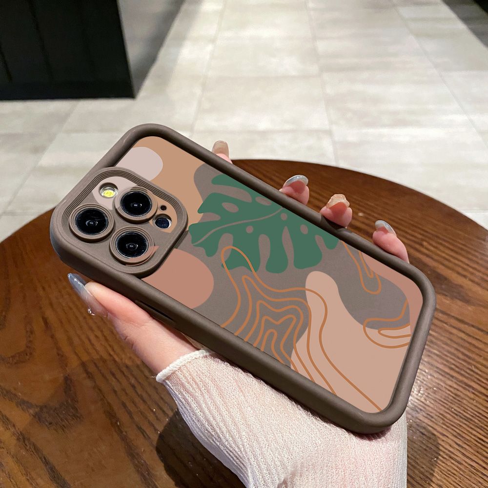 for iPhone 15 Pro Max 14 Plus 13 12 11 XR 8 7 SE 2022 XS Morandi Leaves Full Protective Phone Case Anti Drop Cover