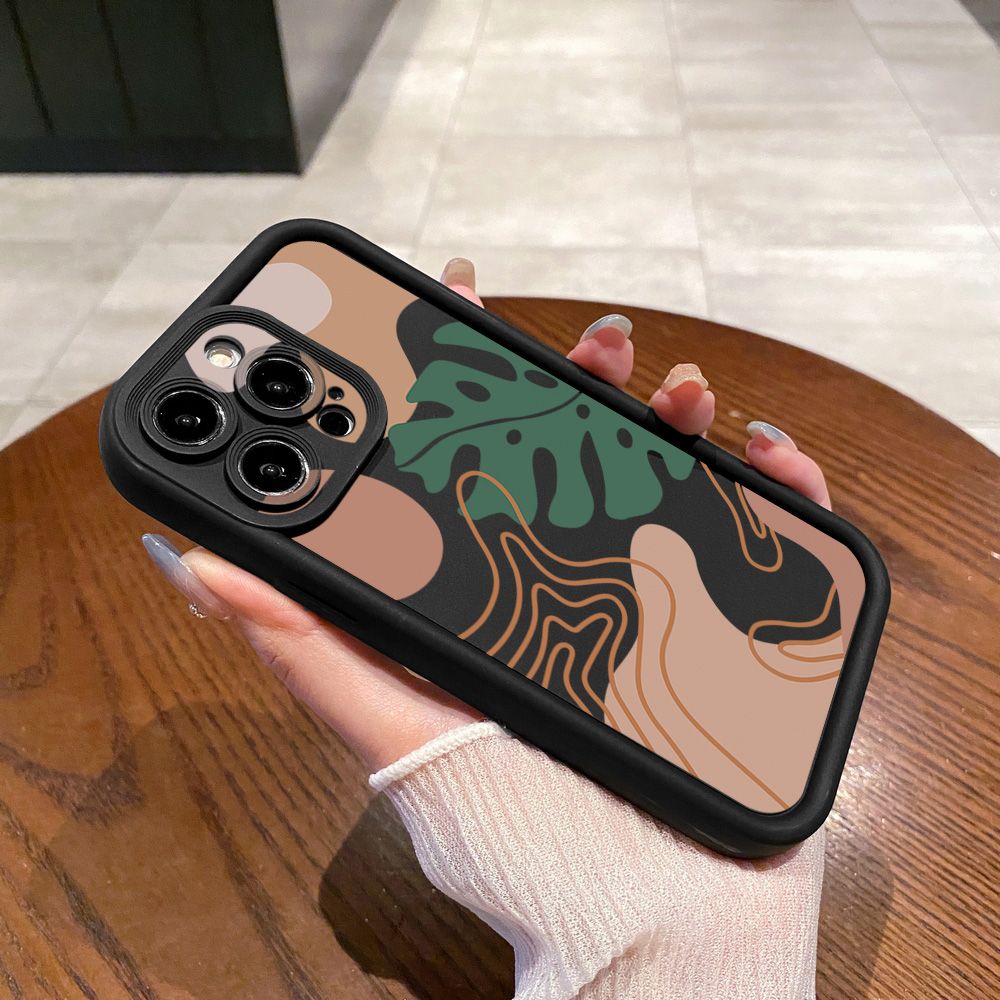 for iPhone 15 Pro Max 14 Plus 13 12 11 XR 8 7 SE 2022 XS Morandi Leaves Full Protective Phone Case Anti Drop Cover