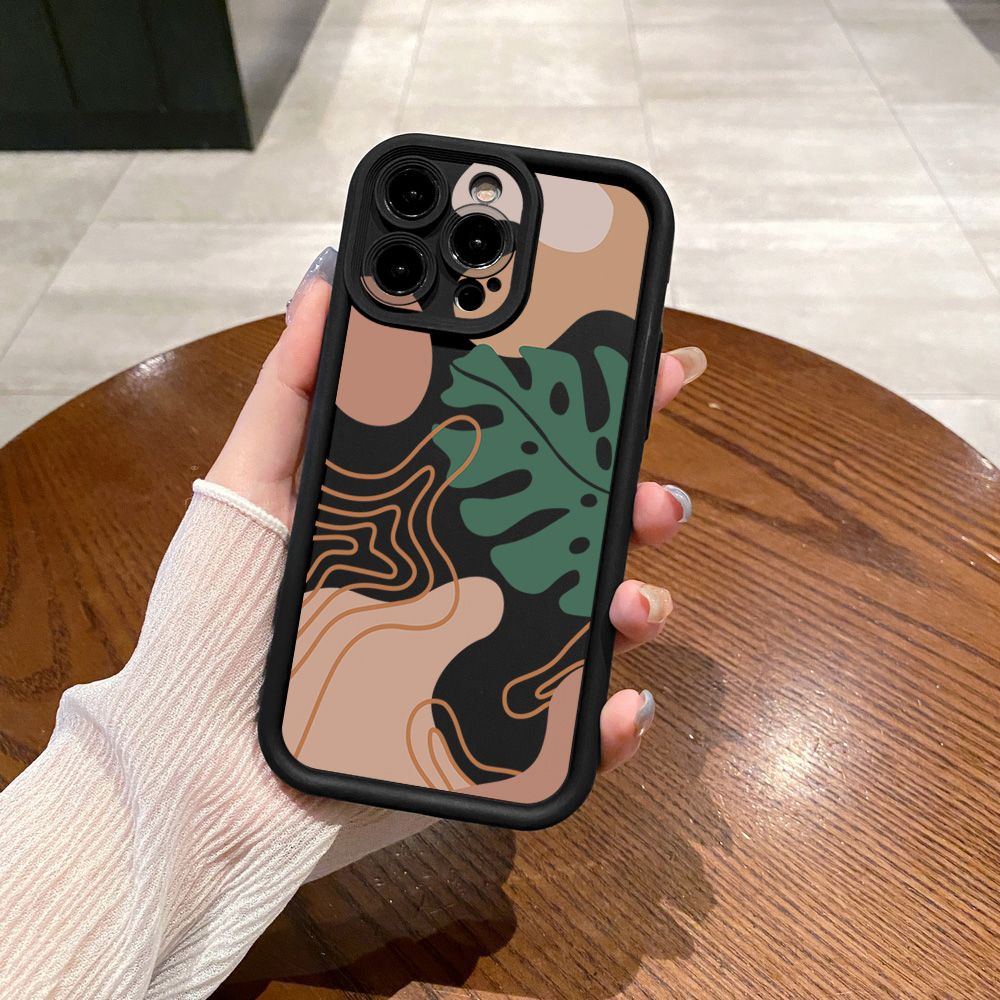 for iPhone 15 Pro Max 14 Plus 13 12 11 XR 8 7 SE 2022 XS Morandi Leaves Full Protective Phone Case Anti Drop Cover