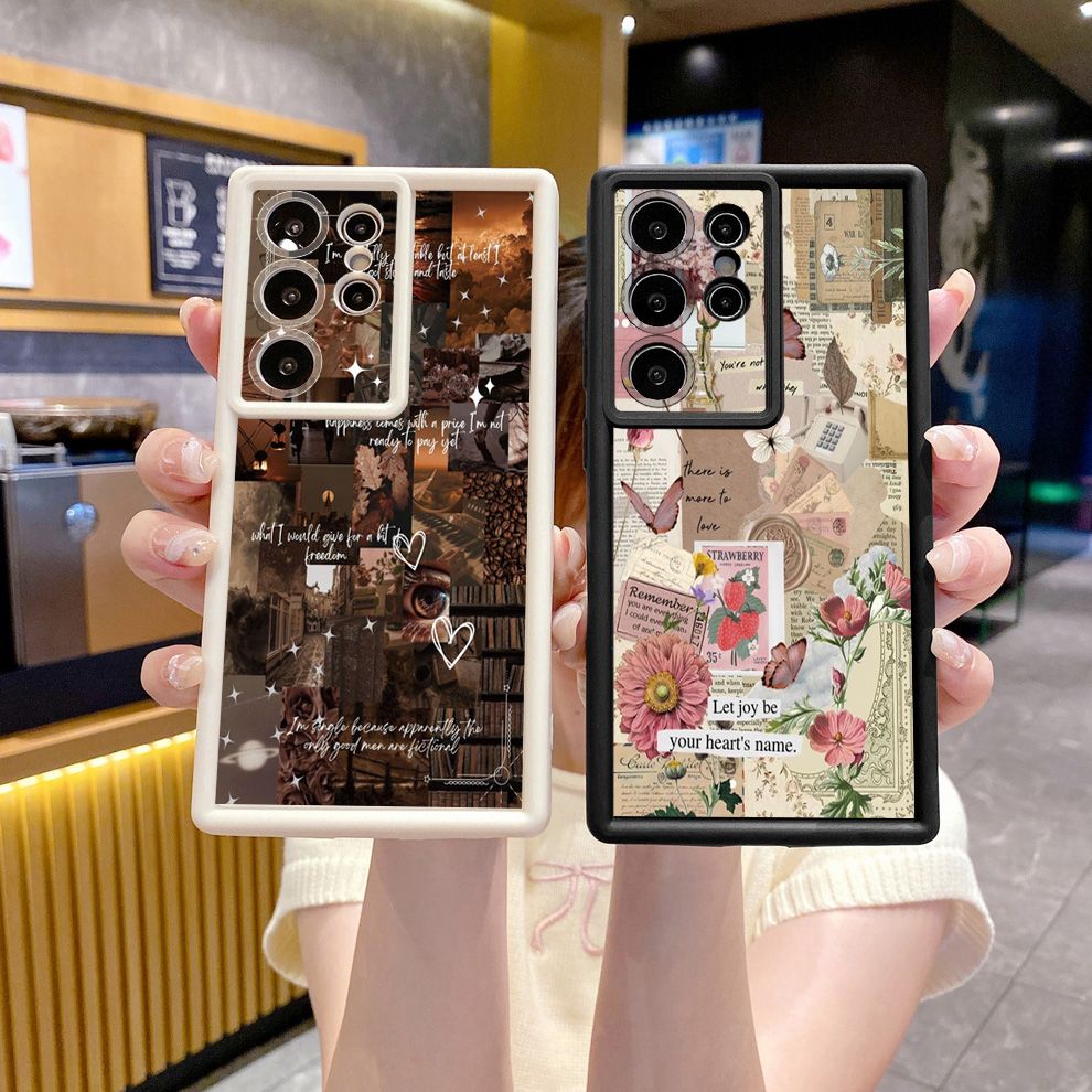 for Samsung Galaxy S24 S23 Ultra S22 Plus S21 FE S20 Vintage Flower Art Town Butterfly Full Protective Phone Case Anti Drop Cover