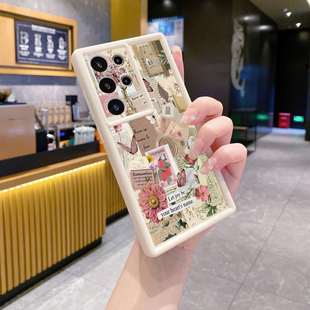 for Samsung Galaxy S24 S23 Ultra S22 Plus S21 FE S20 Vintage Flower Art Town Butterfly Full Protective Phone Case Anti Drop Cover