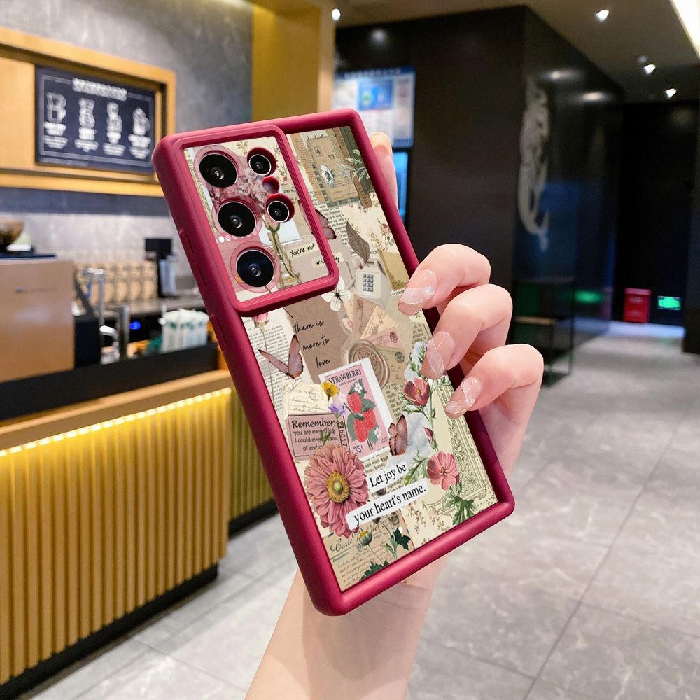 for Samsung Galaxy S24 S23 Ultra S22 Plus S21 FE S20 Vintage Flower Art Town Butterfly Full Protective Phone Case Anti Drop Cover