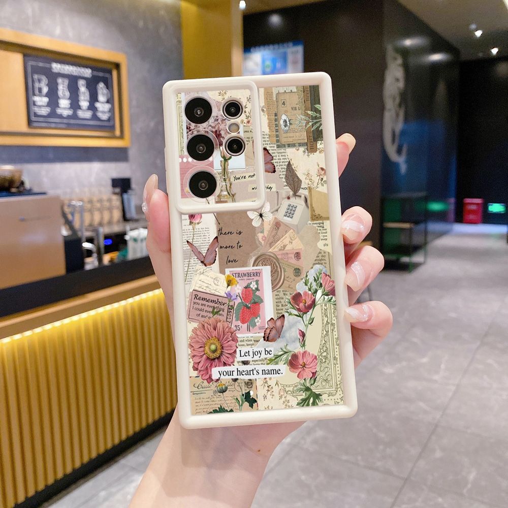 for Samsung Galaxy S24 S23 Ultra S22 Plus S21 FE S20 Vintage Flower Art Town Butterfly Full Protective Phone Case Anti Drop Cover
