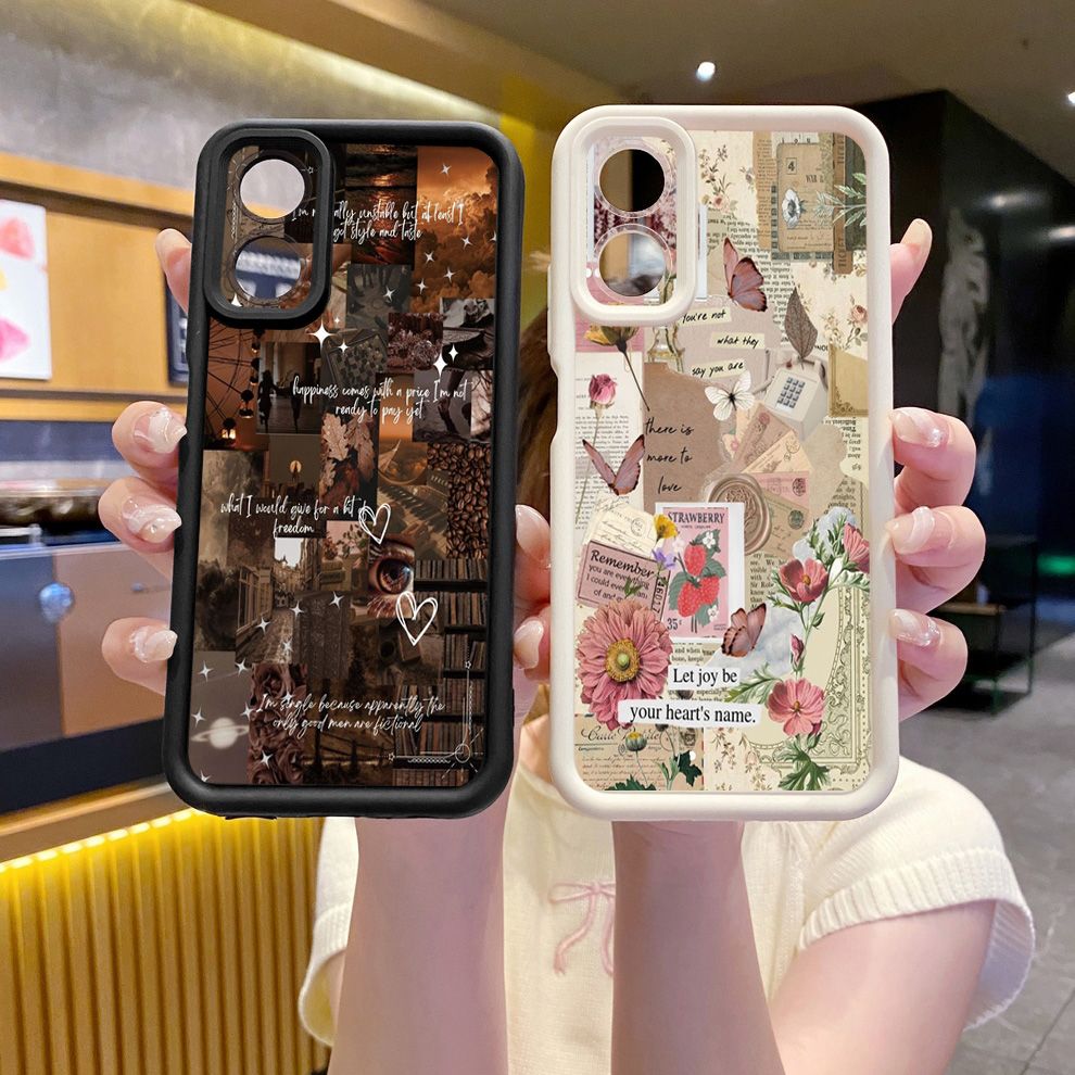 for OPPO A60 A18 A38 A17 A16 A57 A77 4G A59 A98 A78 A58 5G Vintage Flower Art Town Butterfly Full Protective Phone Case Anti Drop Cover