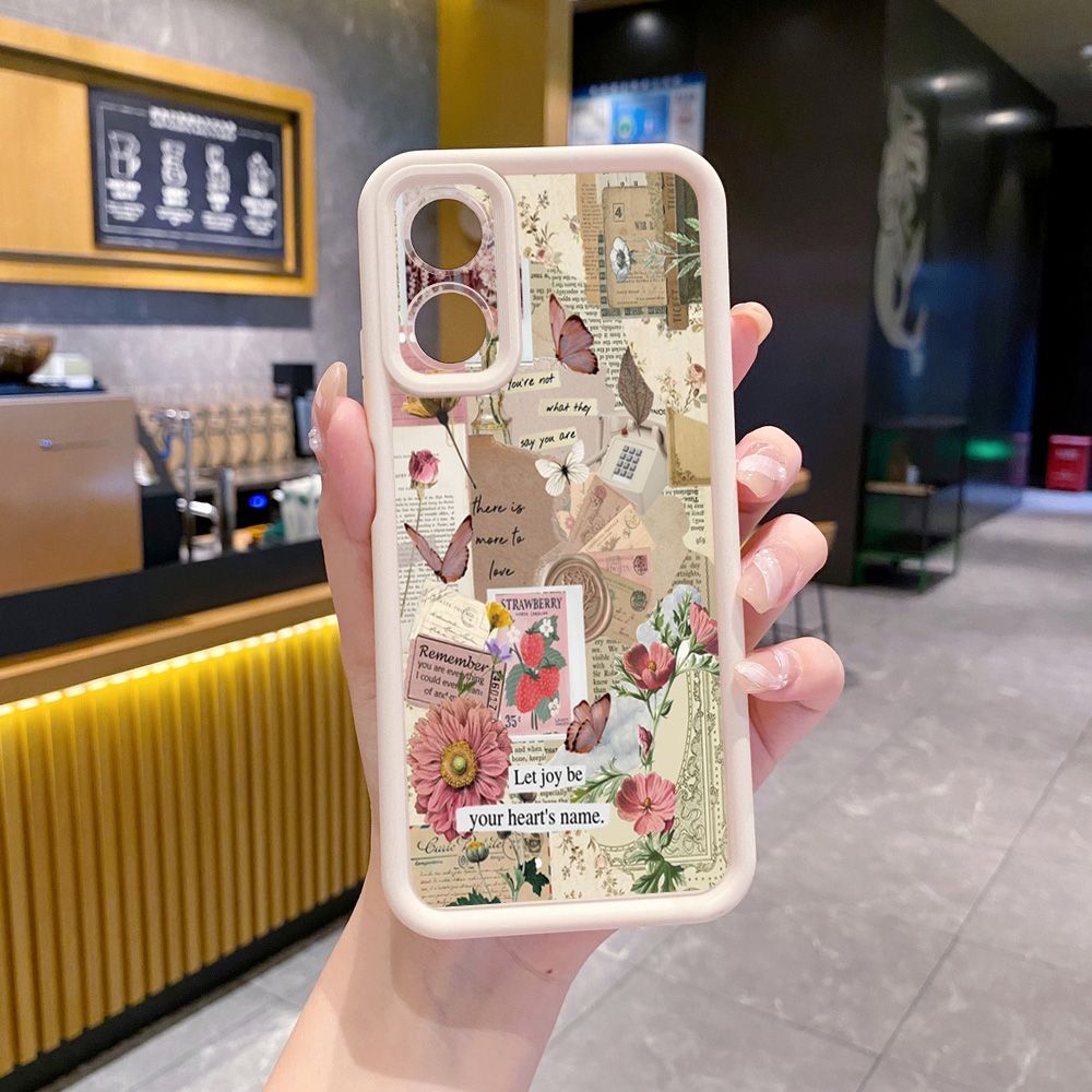 for OPPO A60 A18 A38 A17 A16 A57 A77 4G A59 A98 A78 A58 5G Vintage Flower Art Town Butterfly Full Protective Phone Case Anti Drop Cover