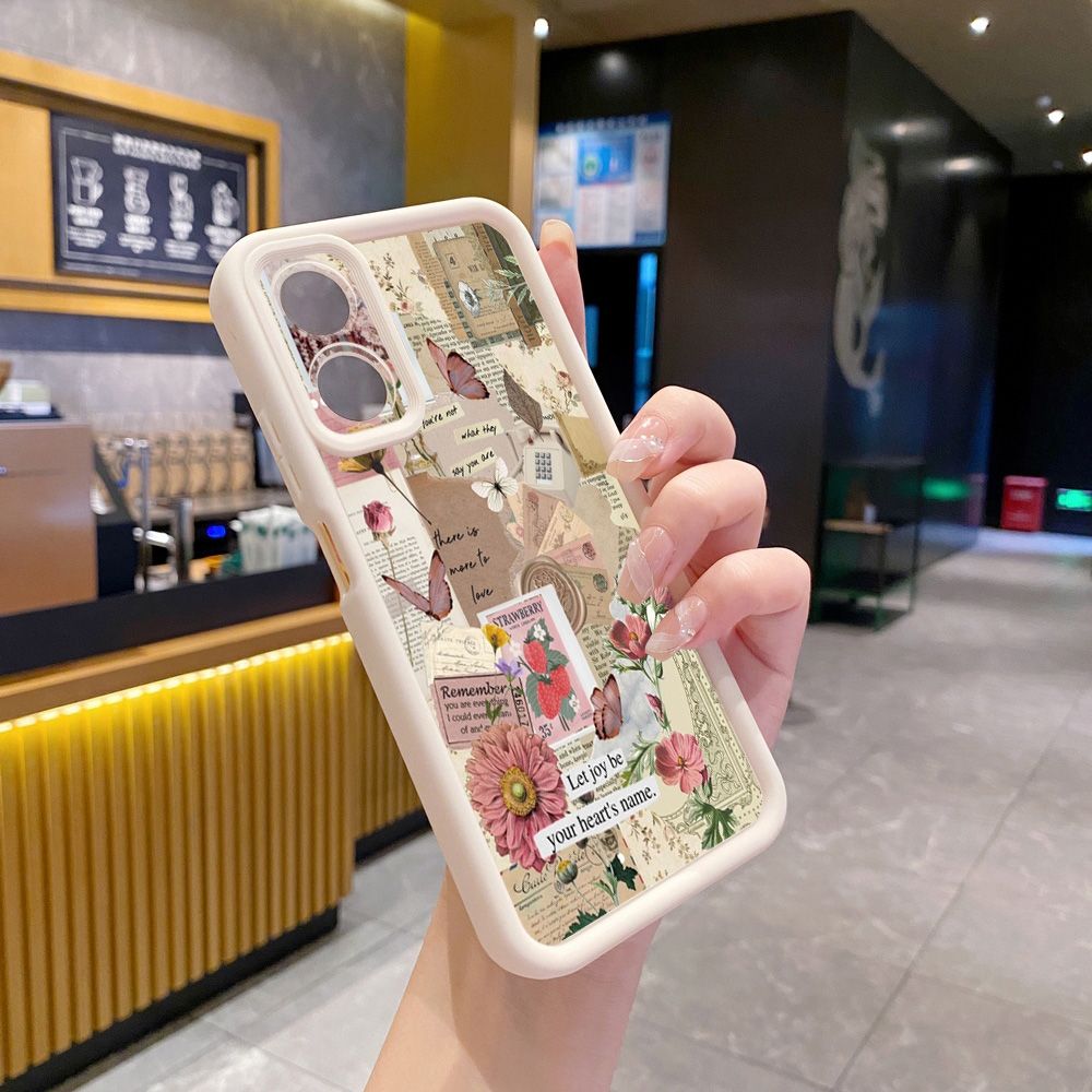 for OPPO A60 A18 A38 A17 A16 A57 A77 4G A59 A98 A78 A58 5G Vintage Flower Art Town Butterfly Full Protective Phone Case Anti Drop Cover