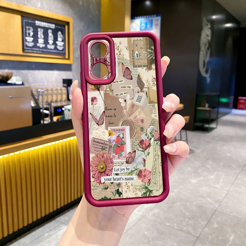 for OPPO A60 A18 A38 A17 A16 A57 A77 4G A59 A98 A78 A58 5G Vintage Flower Art Town Butterfly Full Protective Phone Case Anti Drop Cover