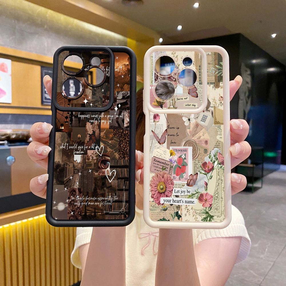 for Infinix Hot 40i 40 Pro 30 Play Note 30 Smart 8 Vintage Flower Art Town Butterfly Full Protective Phone Case Anti Drop Cover