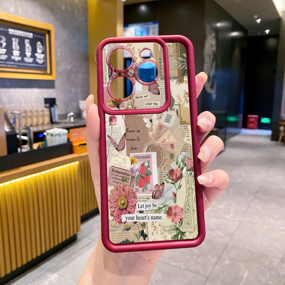 for Infinix Hot 40i 40 Pro 30 Play Note 30 Smart 8 Vintage Flower Art Town Butterfly Full Protective Phone Case Anti Drop Cover