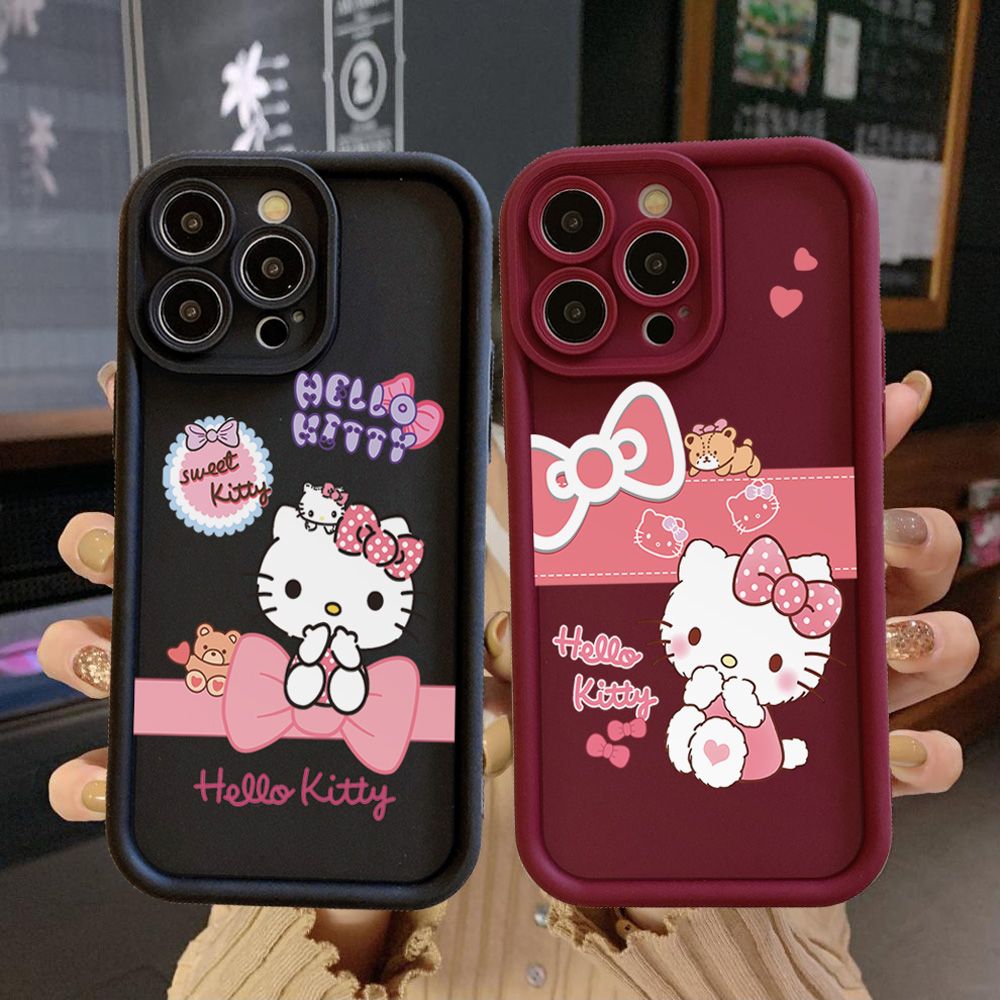 for iPhone 15 Pro Max 14 Plus 13 12 11 XR 8 7 SE 2022 XS Cartoon Cute HelloKitty Full Protective Phone Case Anti Drop Cover