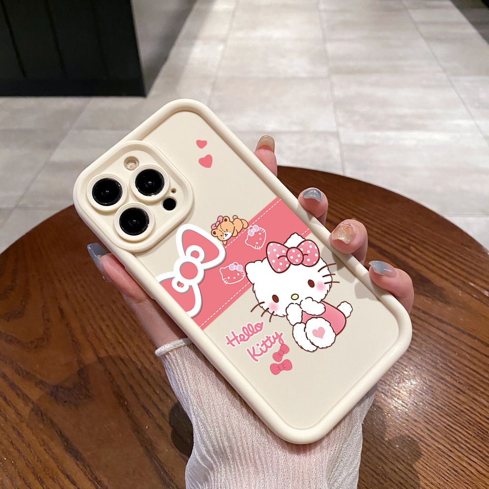 for iPhone 15 Pro Max 14 Plus 13 12 11 XR 8 7 SE 2022 XS Cartoon Cute HelloKitty Full Protective Phone Case Anti Drop Cover