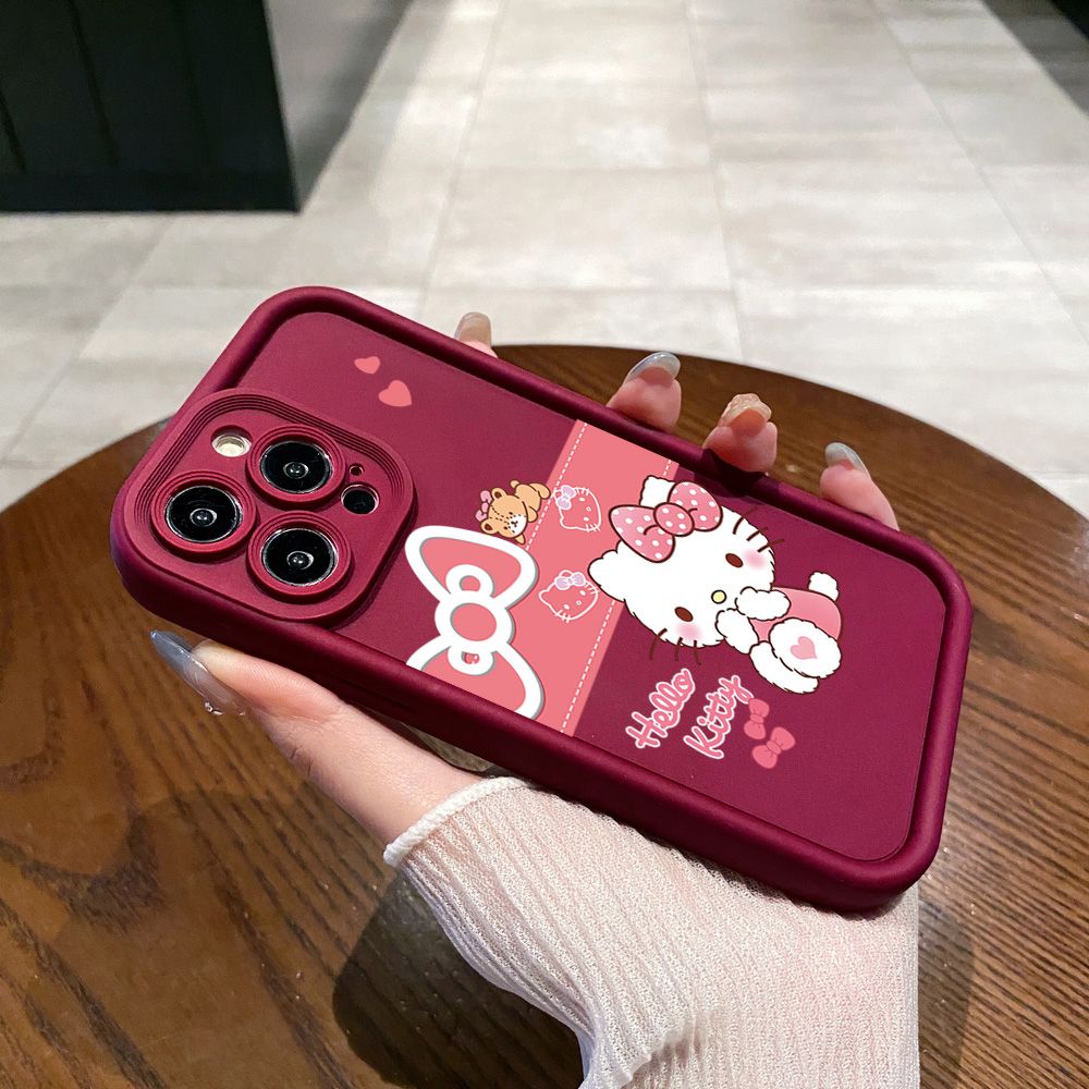 for iPhone 15 Pro Max 14 Plus 13 12 11 XR 8 7 SE 2022 XS Cartoon Cute HelloKitty Full Protective Phone Case Anti Drop Cover