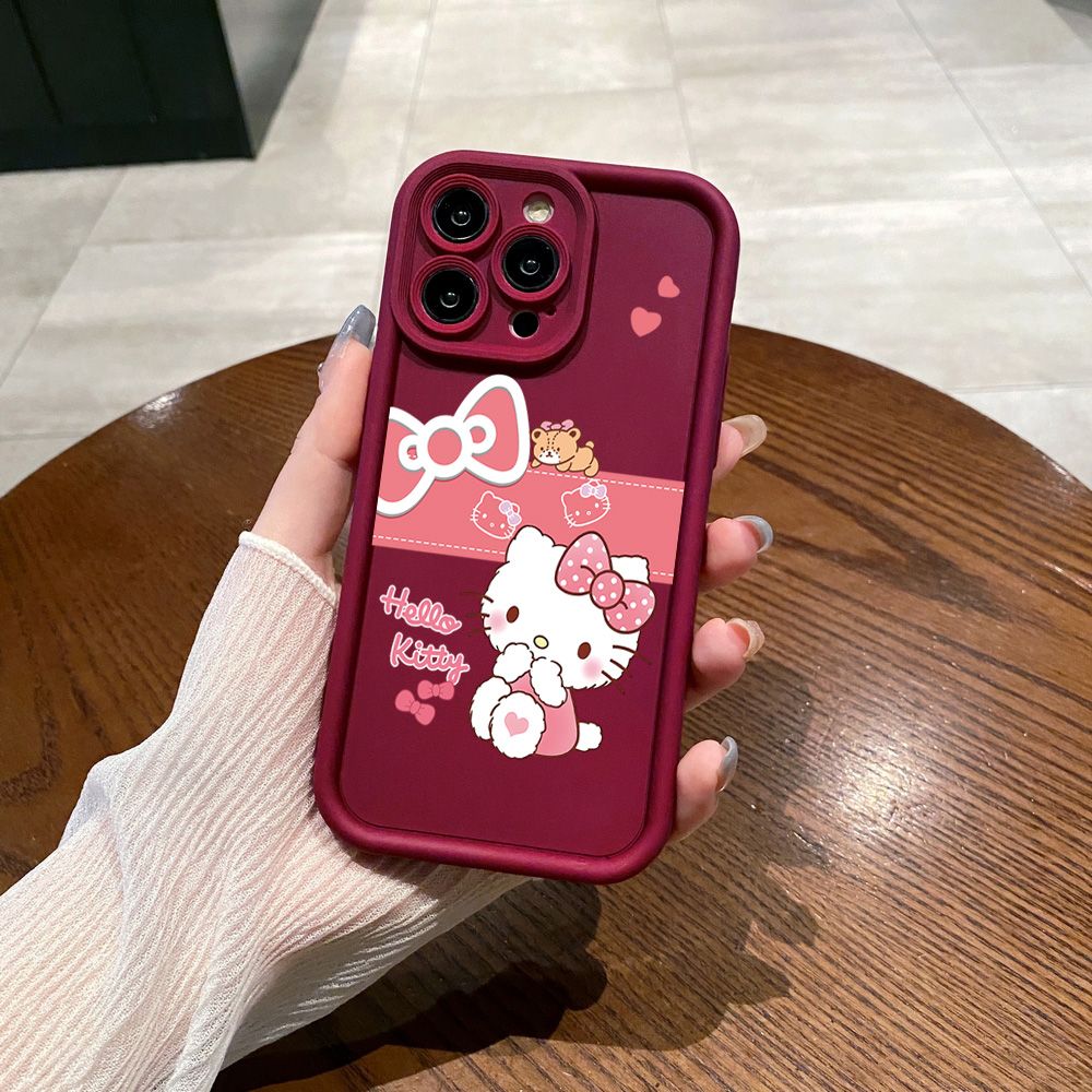 for iPhone 15 Pro Max 14 Plus 13 12 11 XR 8 7 SE 2022 XS Cartoon Cute HelloKitty Full Protective Phone Case Anti Drop Cover