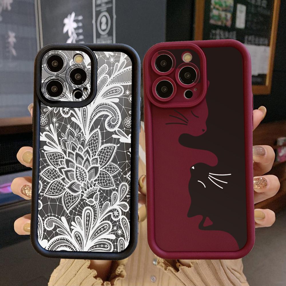 for Realme C67 C53 C51 Note 50 C21Y C25Y C33 C30 C35 9i Drawing Cat Flower Full Protective Phone Case Anti Drop Cover