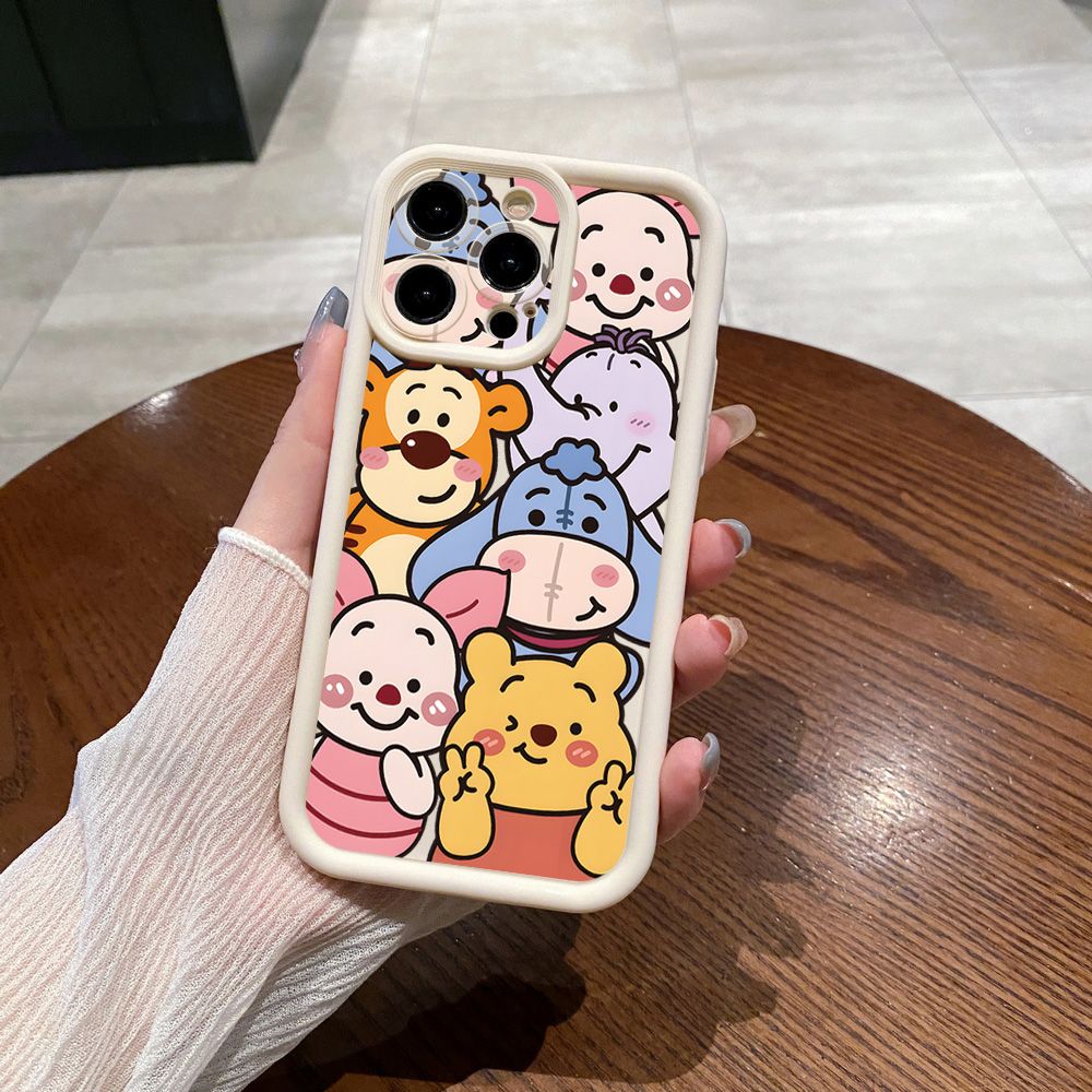 for iPhone 15 Pro Max 14 Plus 13 12 11 XR 8 7 SE 2022 XS Cute Winnie Bear Full Protective Phone Case Anti Drop Cover