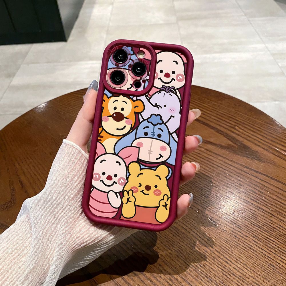 for iPhone 15 Pro Max 14 Plus 13 12 11 XR 8 7 SE 2022 XS Cute Winnie Bear Full Protective Phone Case Anti Drop Cover