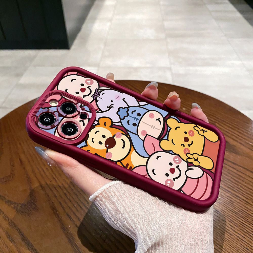 for iPhone 15 Pro Max 14 Plus 13 12 11 XR 8 7 SE 2022 XS Cute Winnie Bear Full Protective Phone Case Anti Drop Cover