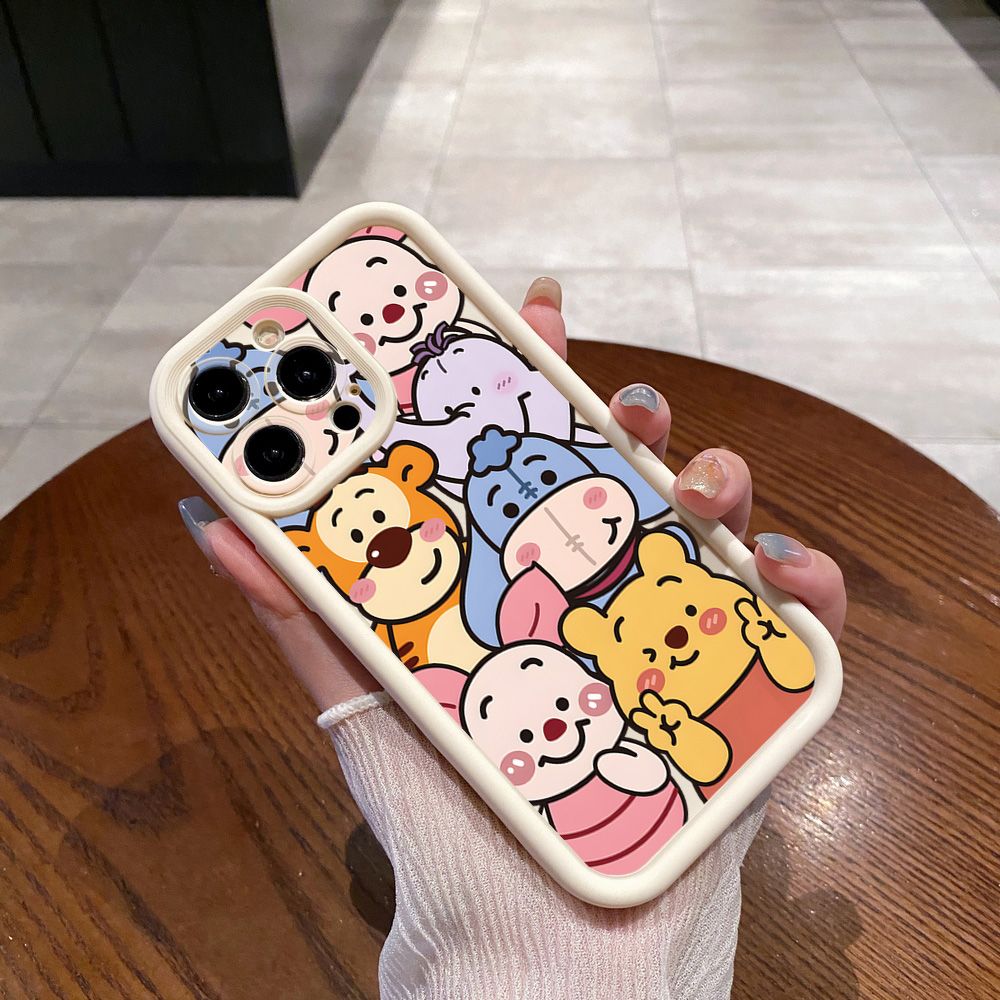 for iPhone 15 Pro Max 14 Plus 13 12 11 XR 8 7 SE 2022 XS Cute Winnie Bear Full Protective Phone Case Anti Drop Cover