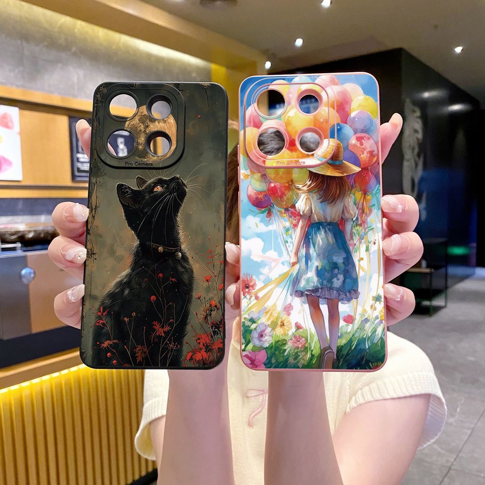 for Xiaomi Redmi Note 13 12 Pro 5G 12S 11S 13C A1 10 Pro 4G 10S Redmi 10C 9C 9S A2 Cat Girl Ballon Full Protective Case Anti Drop Cover