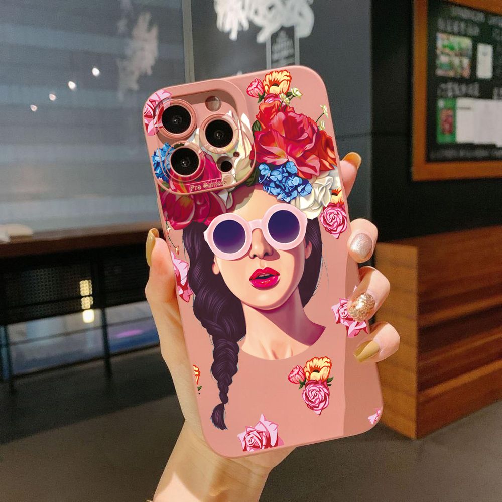 for iPhone 15 Pro Max 14 Plus 13 Pro Max 12 iPhone 11 XR 8 7 SE 2022 XS Max Beauty Flower Girl Full Protective Case Anti Drop Cover